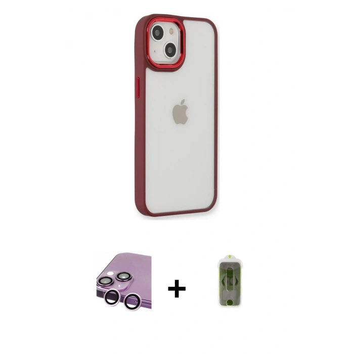 MARSİLYAN™- iPhone 14 Plus Kılıf Eksen Doku Prime - Siyah Joko Magic 5D Hayalet Cam + Raze Metal Kamera Lens - MR