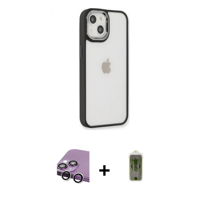 MARSİLYAN™- iPhone 14 Plus Kılıf Eksen Doku Prime - Siyah Joko Magic 5D Hayalet Cam + Raze Metal Kamera Lens - GS