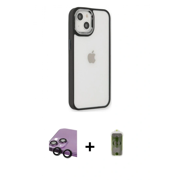 MARSİLYAN™- iPhone 14 Plus Kılıf Eksen Doku Prime - Siyah Joko Magic 5D Hayalet Cam + Raze Metal Kamera Lens - SH