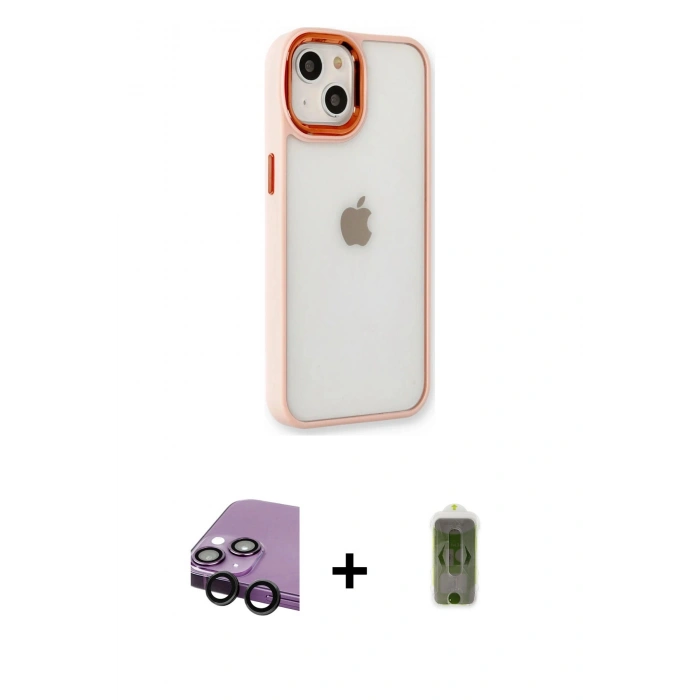 MARSİLYAN™- iPhone 14 Plus Kılıf Eksen Doku Prime - Siyah Joko Magic 5D Hayalet Cam + Raze Metal Kamera Lens - SH