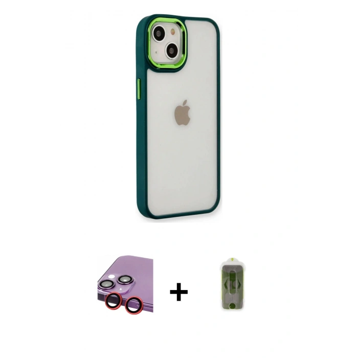 MARSİLYAN™- iPhone 14 Plus Kılıf Eksen Doku Prime - Siyah Joko Magic 5D Hayalet Cam + Raze Metal Kamera Lens - KI