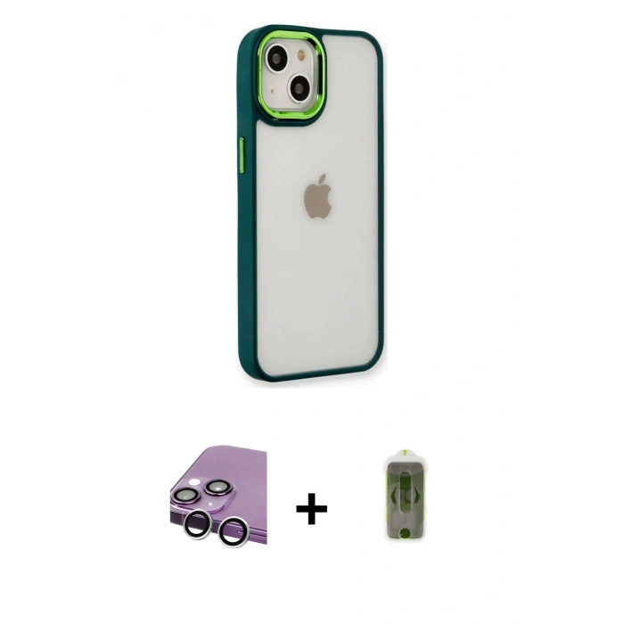 MARSİLYAN™- iPhone 14 Plus Kılıf Eksen Doku Prime - Siyah Joko Magic 5D Hayalet Cam + Raze Metal Kamera Lens - GS