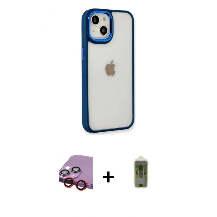 MARSİLYAN™- iPhone 14 Plus Kılıf Eksen Doku Prime - Siyah Joko Magic 5D Hayalet Cam + Raze Metal Kamera Lens - KI