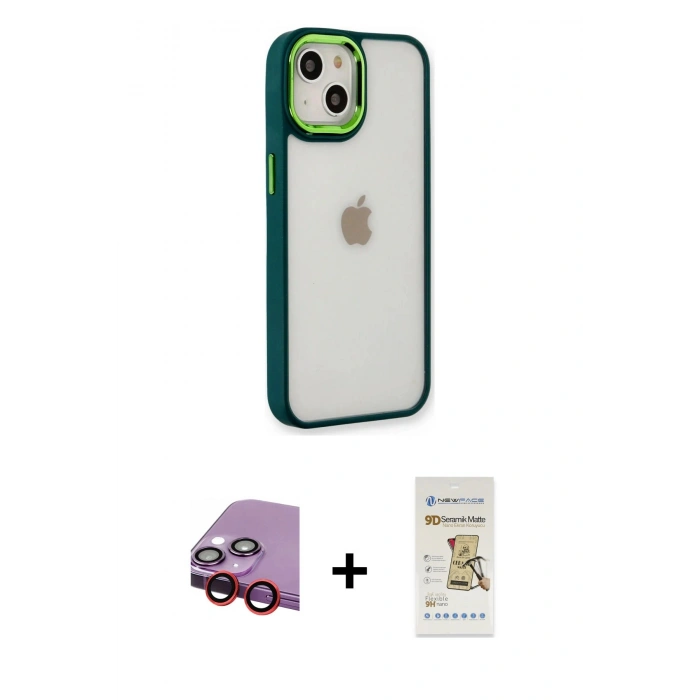 MARSİLYAN™- iPhone 14 Plus Kılıf Eksen Doku Prime - Siyah Mat Seramik Nano Ekran Koruyucu + Raze Metal Kamera Lens - KI