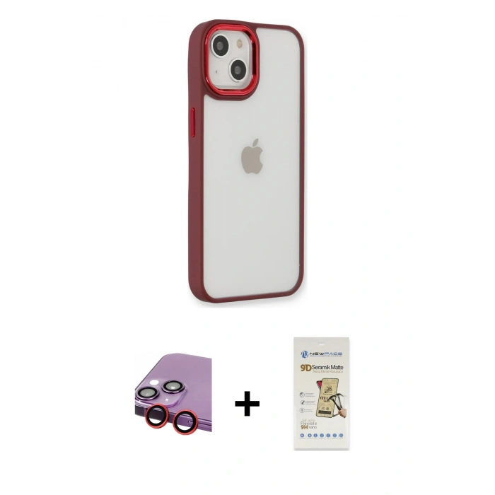 MARSİLYAN™- iPhone 14 Plus Kılıf Eksen Doku Prime - Siyah Mat Seramik Nano Ekran Koruyucu + Raze Metal Kamera Lens - KI