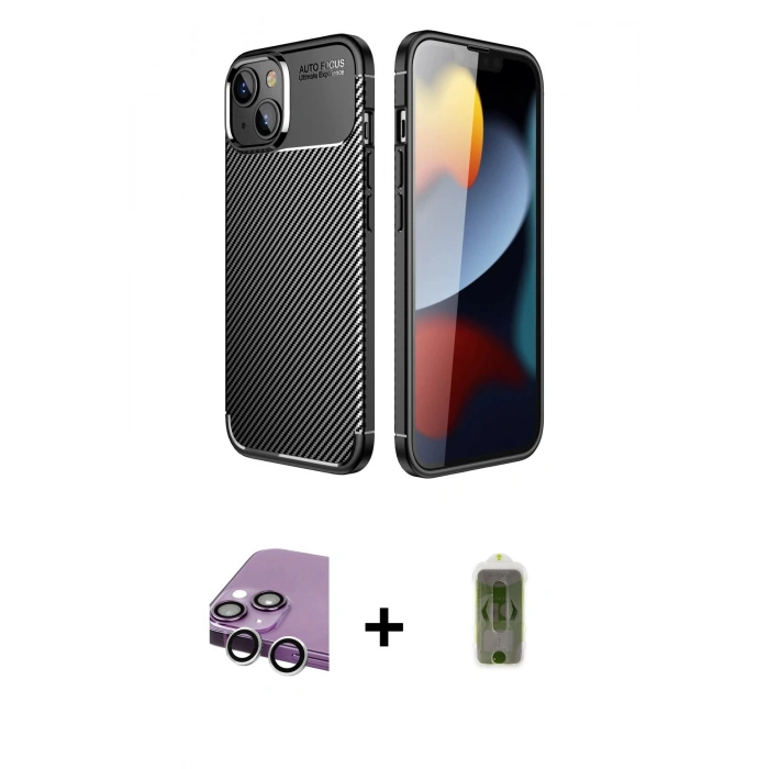 MARSİLYAN™- iPhone 14 Plus Kılıf Eksen Form Prime - Siyah Joko Magic 5D Hayalet Cam + Raze Metal Kamera Lens - GS