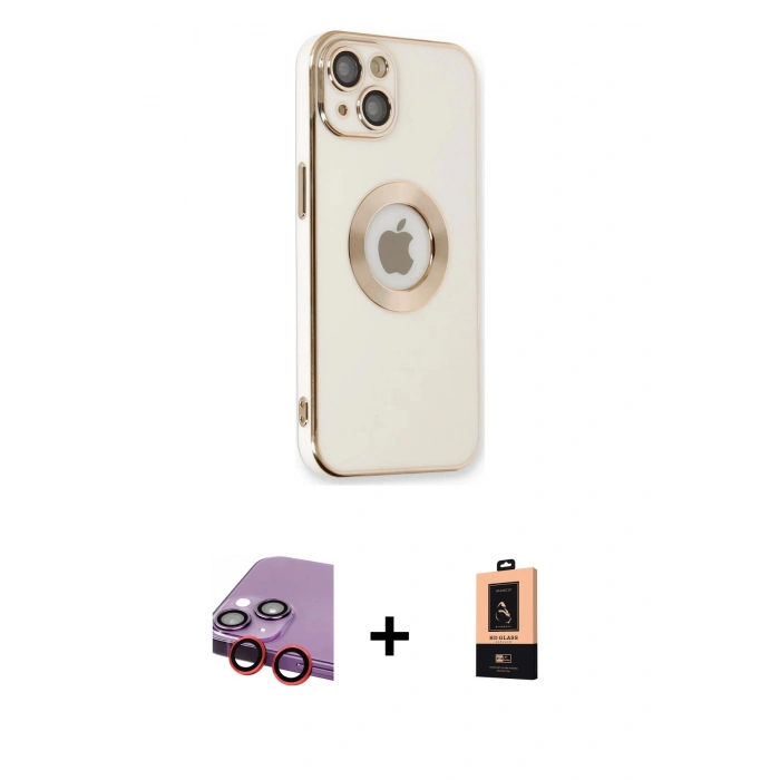 MARSİLYAN™- iPhone 14 Plus Kılıf İz Form Serisi - Şeffaf Maxco Cam Ekran Koruyucu + Raze Metal Kamera Lens - KI