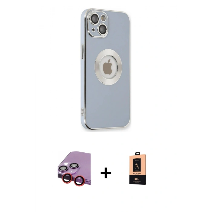 MARSİLYAN™- iPhone 14 Plus Kılıf İz Form Serisi - Şeffaf Maxco Cam Ekran Koruyucu + Raze Metal Kamera Lens - KI