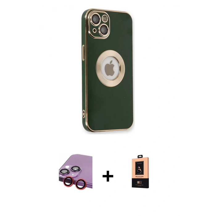 MARSİLYAN™- iPhone 14 Plus Kılıf İz Form Serisi - Şeffaf Maxco Cam Ekran Koruyucu + Raze Metal Kamera Lens - KI
