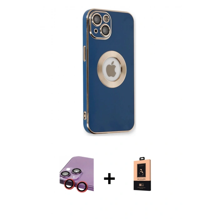 MARSİLYAN™- iPhone 14 Plus Kılıf İz Form Serisi - Şeffaf Maxco Cam Ekran Koruyucu + Raze Metal Kamera Lens - KI