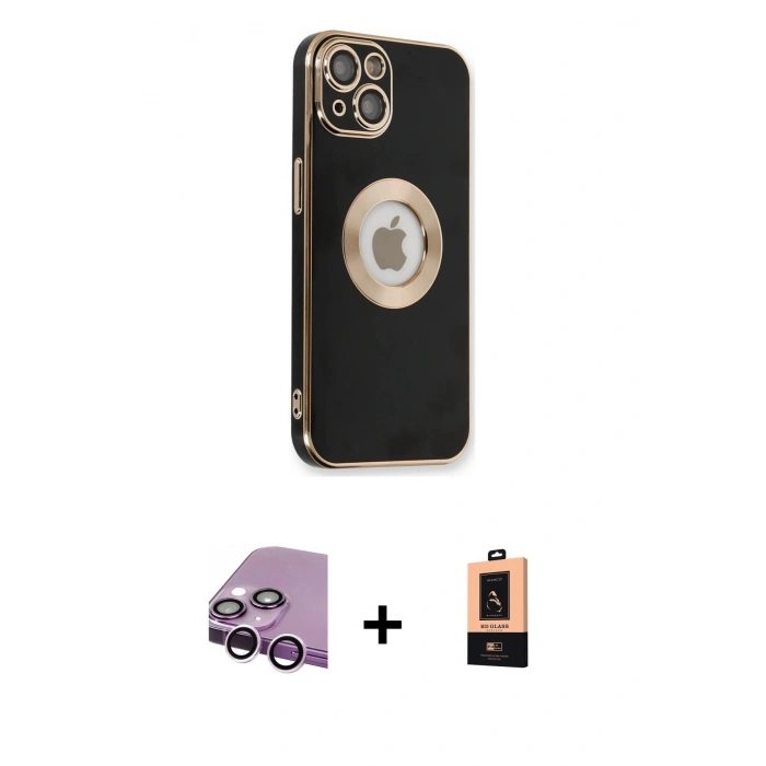 MARSİLYAN™- iPhone 14 Plus Kılıf İz Form Serisi - Şeffaf Maxco Cam Ekran Koruyucu + Raze Metal Kamera Lens - MR