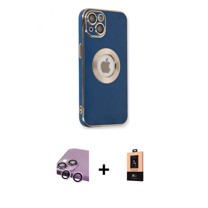 MARSİLYAN™- iPhone 14 Plus Kılıf İz Form Serisi - Şeffaf Maxco Cam Ekran Koruyucu + Raze Metal Kamera Lens - MR