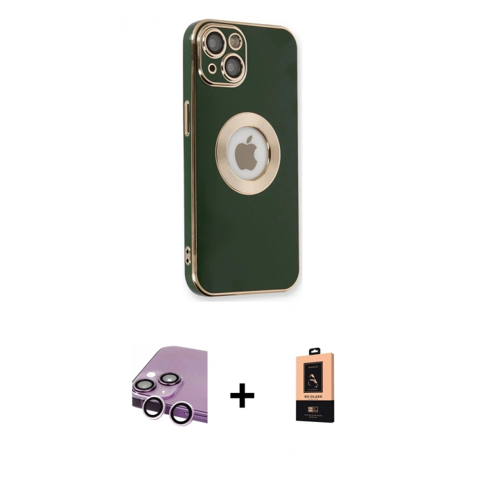 MARSİLYAN™- iPhone 14 Plus Kılıf İz Form Serisi - Şeffaf Maxco Cam Ekran Koruyucu + Raze Metal Kamera Lens - MR