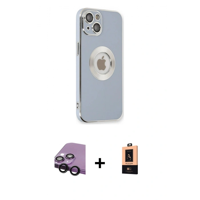 MARSİLYAN™- iPhone 14 Plus Kılıf İz Form Serisi - Şeffaf Maxco Cam Ekran Koruyucu + Raze Metal Kamera Lens - SH
