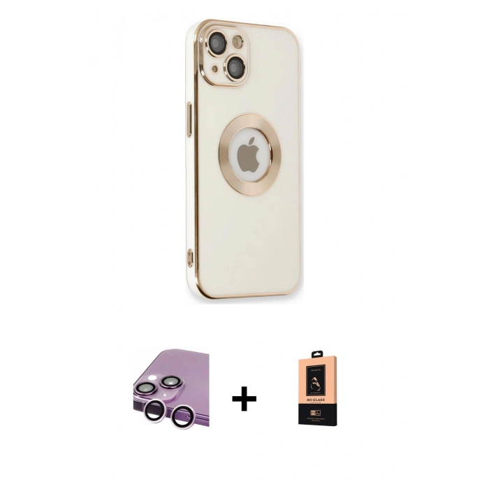 MARSİLYAN™- iPhone 14 Plus Kılıf İz Form Serisi - Şeffaf Maxco Cam Ekran Koruyucu + Raze Metal Kamera Lens - MR