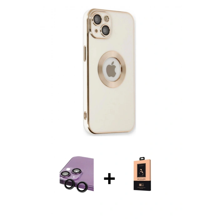MARSİLYAN™- iPhone 14 Plus Kılıf İz Form Serisi - Şeffaf Maxco Cam Ekran Koruyucu + Raze Metal Kamera Lens - SH