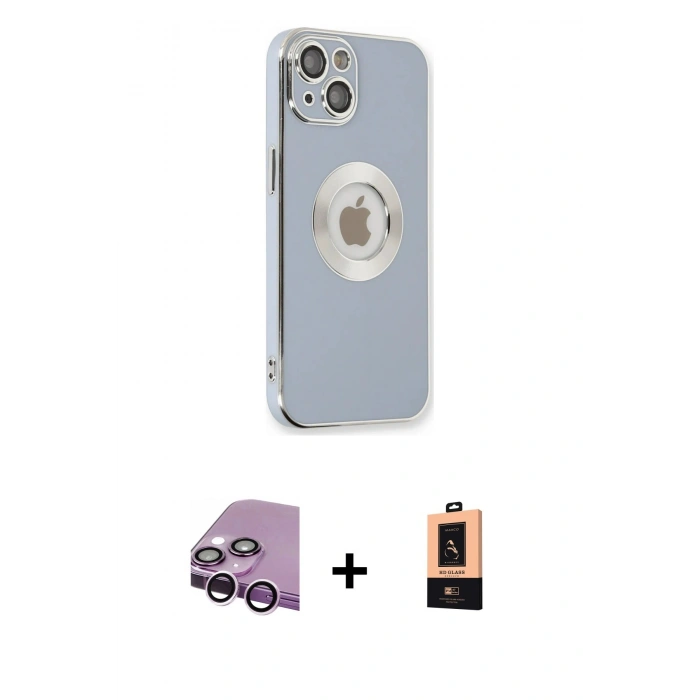 MARSİLYAN™- iPhone 14 Plus Kılıf İz Form Serisi - Şeffaf Maxco Cam Ekran Koruyucu + Raze Metal Kamera Lens - MR