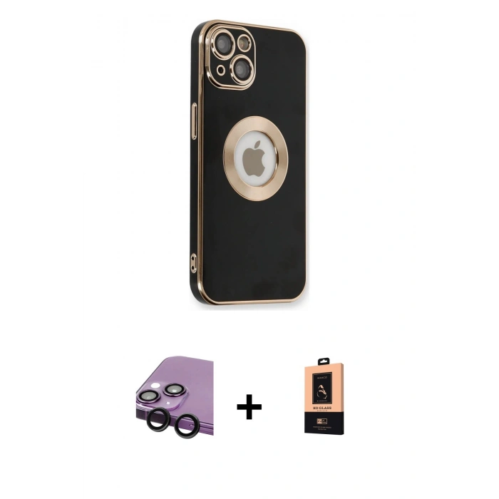 MARSİLYAN™- iPhone 14 Plus Kılıf İz Form Serisi - Şeffaf Maxco Cam Ekran Koruyucu + Raze Metal Kamera Lens - SH