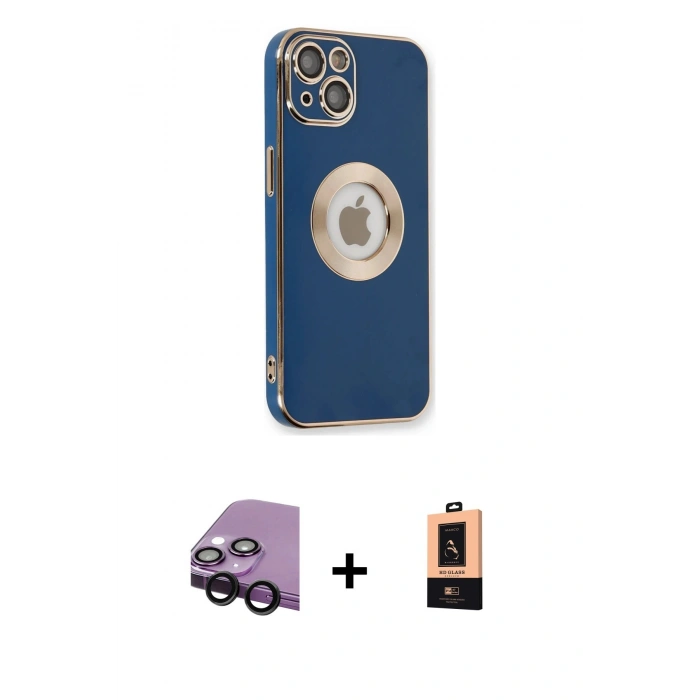 MARSİLYAN™- iPhone 14 Plus Kılıf İz Form Serisi - Şeffaf Maxco Cam Ekran Koruyucu + Raze Metal Kamera Lens - SH