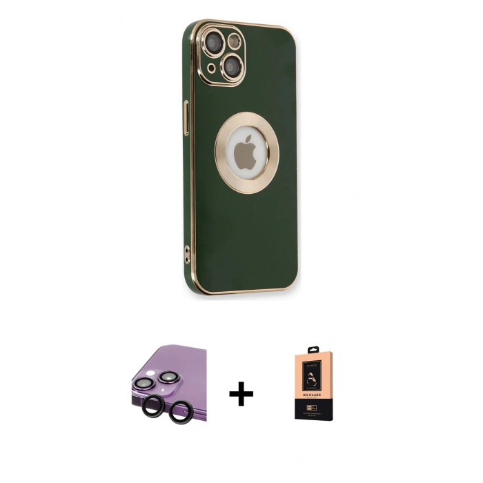 MARSİLYAN™- iPhone 14 Plus Kılıf İz Form Serisi - Şeffaf Maxco Cam Ekran Koruyucu + Raze Metal Kamera Lens - SH