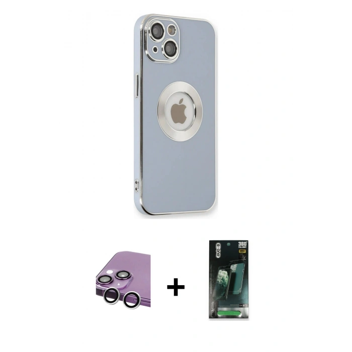 MARSİLYAN™- iPhone 14 Plus Kılıf İz Form Serisi - Siyah 360 Mat Full Body Arka Koruyucu + Raze Metal Kamera Lens - GS