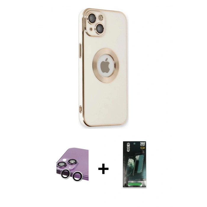MARSİLYAN™- iPhone 14 Plus Kılıf İz Form Serisi - Siyah 360 Mat Full Body Arka Koruyucu + Raze Metal Kamera Lens - GS