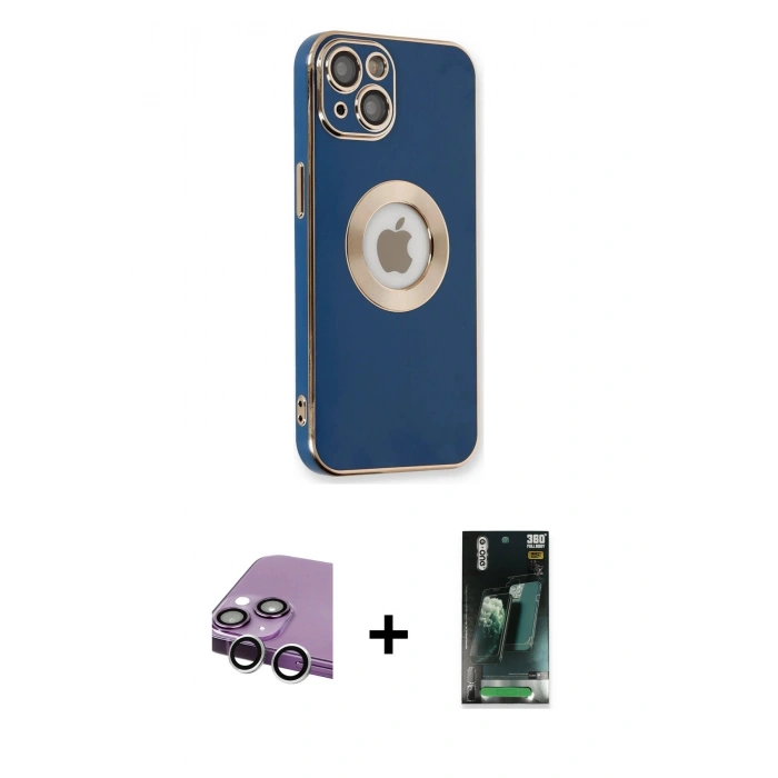 MARSİLYAN™- iPhone 14 Plus Kılıf İz Form Serisi - Siyah 360 Mat Full Body Arka Koruyucu + Raze Metal Kamera Lens - GS