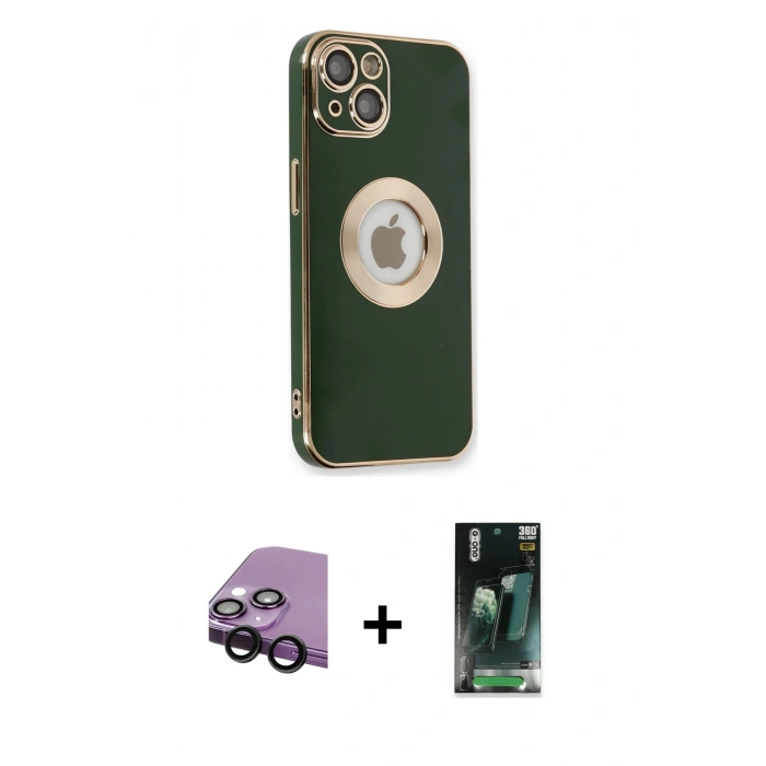 MARSİLYAN™- iPhone 14 Plus Kılıf İz Form Serisi - Siyah 360 Mat Full Body Arka Koruyucu + Raze Metal Kamera Lens - SH