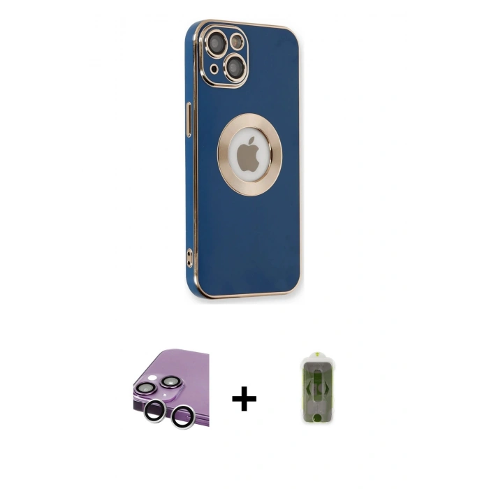 MARSİLYAN™- iPhone 14 Plus Kılıf İz Form Serisi - Siyah Joko Magic 5D Hayalet Cam + Raze Metal Kamera Lens - GS