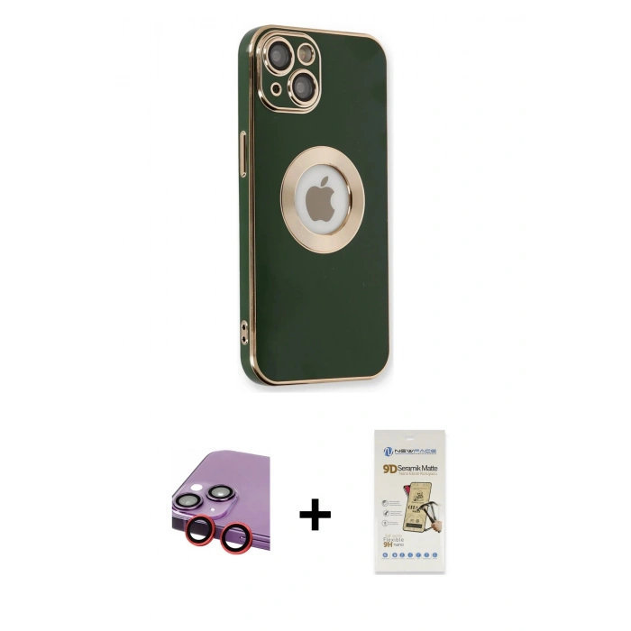 MARSİLYAN™- iPhone 14 Plus Kılıf İz Form Serisi - Siyah Mat Seramik Nano Ekran Koruyucu + Raze Metal Kamera Lens - KI