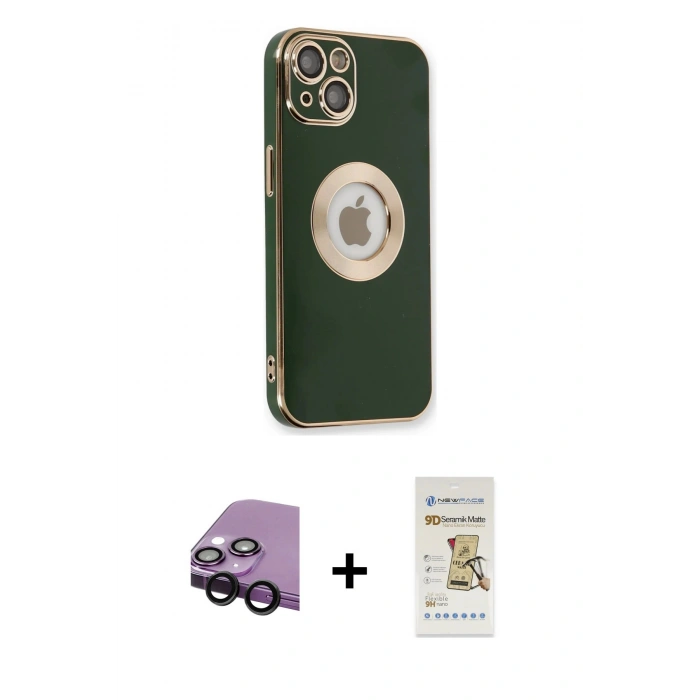 MARSİLYAN™- iPhone 14 Plus Kılıf İz Form Serisi - Siyah Mat Seramik Nano Ekran Koruyucu + Raze Metal Kamera Lens - SH