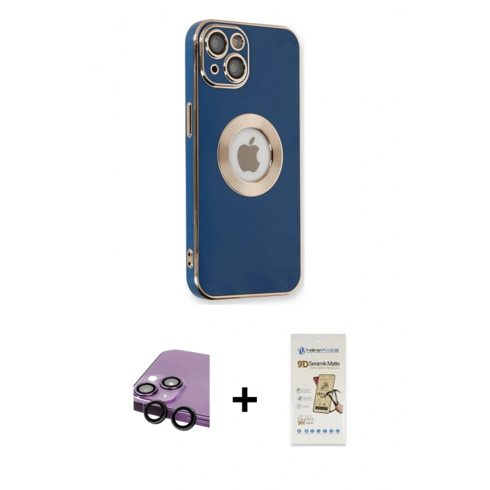 MARSİLYAN™- iPhone 14 Plus Kılıf İz Form Serisi - Siyah Mat Seramik Nano Ekran Koruyucu + Raze Metal Kamera Lens - SH