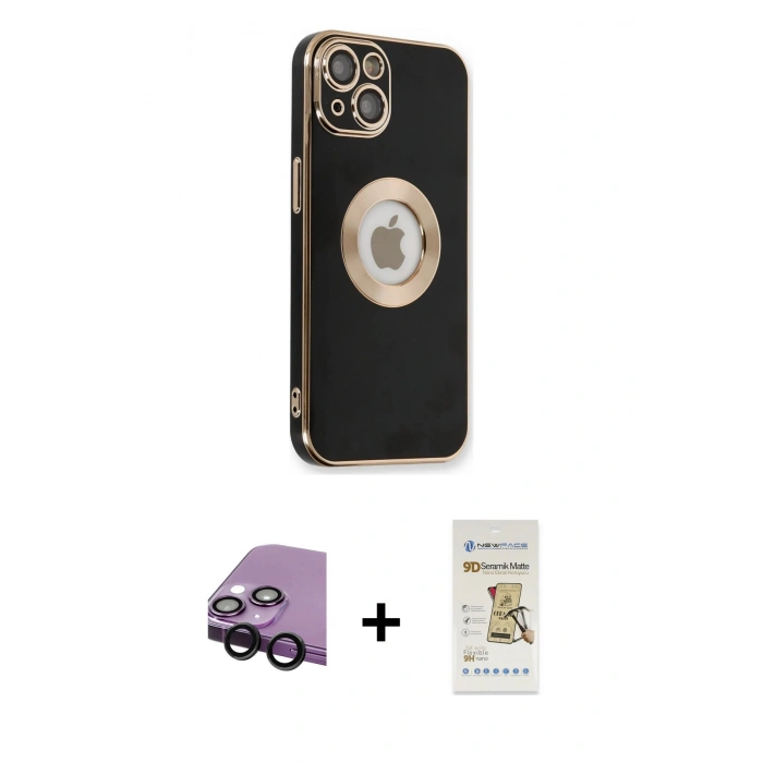 MARSİLYAN™- iPhone 14 Plus Kılıf İz Form Serisi - Siyah Mat Seramik Nano Ekran Koruyucu + Raze Metal Kamera Lens - SH