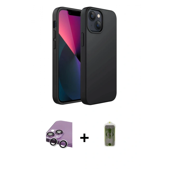 MARSİLYAN™- iPhone 14 Plus Kılıf Kozmos Yansıma Özel Seri - Siyah Joko Magic 5D Hayalet Cam + Raze Metal Kamera Lens - GS