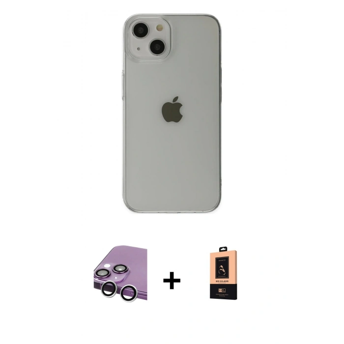 MARSİLYAN™- iPhone 14 Plus Kılıf Kutup Doku Koleksiyonu - Şeffaf Maxco Cam Ekran Koruyucu + Raze Metal Kamera Lens - GS