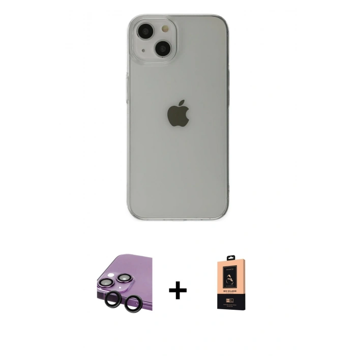 MARSİLYAN™- iPhone 14 Plus Kılıf Kutup Doku Koleksiyonu - Şeffaf Maxco Cam Ekran Koruyucu + Raze Metal Kamera Lens - SH