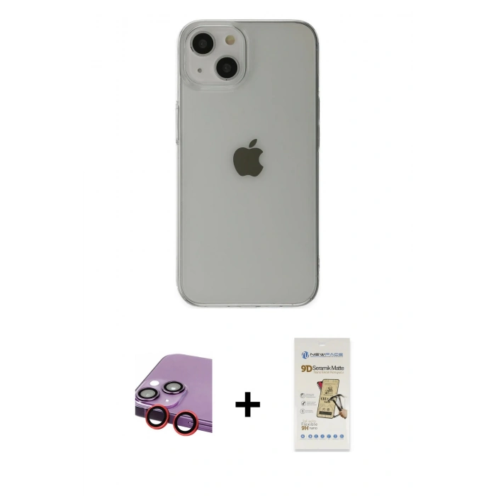MARSİLYAN™- iPhone 14 Plus Kılıf Kutup Doku Koleksiyonu - Siyah Mat Seramik Nano Ekran Koruyucu + Raze Metal Kamera Lens - KI