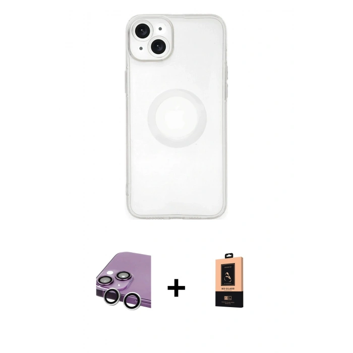 MARSİLYAN™- iPhone 14 Plus Kılıf Kutup Klasik - Şeffaf Maxco Cam Ekran Koruyucu + Raze Metal Kamera Lens - GS