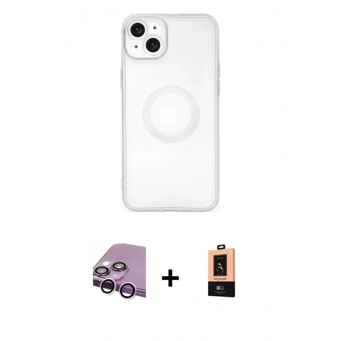 MARSİLYAN™- iPhone 14 Plus Kılıf Kutup Klasik - Şeffaf Maxco Cam Ekran Koruyucu + Raze Metal Kamera Lens - MR