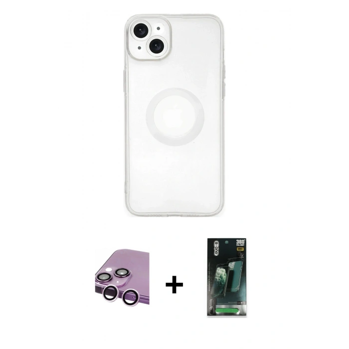MARSİLYAN™- iPhone 14 Plus Kılıf Kutup Klasik - Siyah 360 Mat Full Body Arka Koruyucu + Raze Metal Kamera Lens - MR