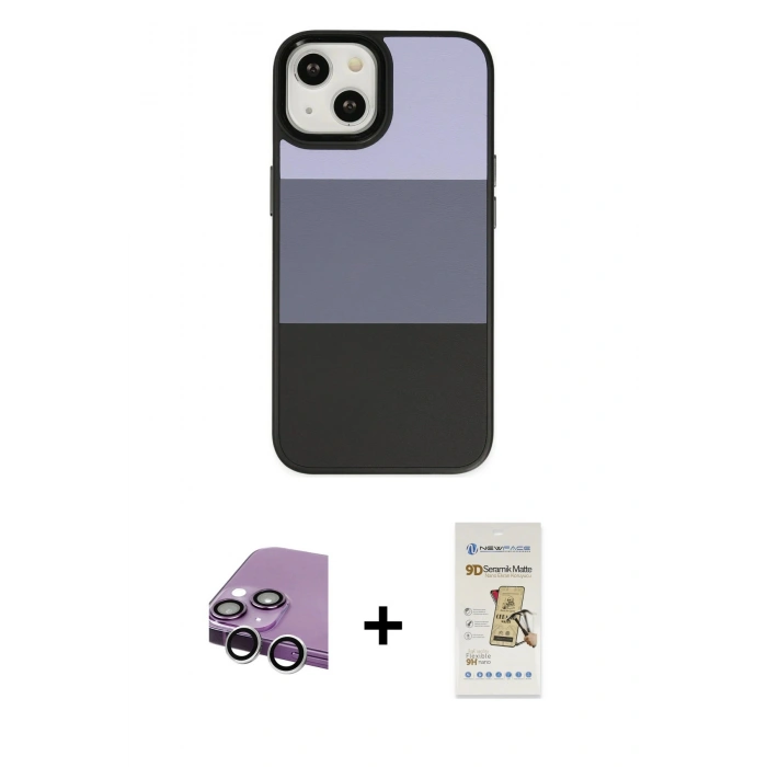 MARSİLYAN™- iPhone 14 Plus Kılıf Kutup Özel Seri - Siyah Mat Seramik Nano Ekran Koruyucu + Raze Metal Kamera Lens - GS