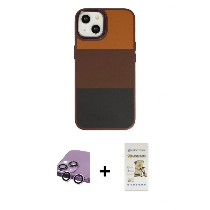 MARSİLYAN™- iPhone 14 Plus Kılıf Kutup Özel Seri - Siyah Mat Seramik Nano Ekran Koruyucu + Raze Metal Kamera Lens - GS