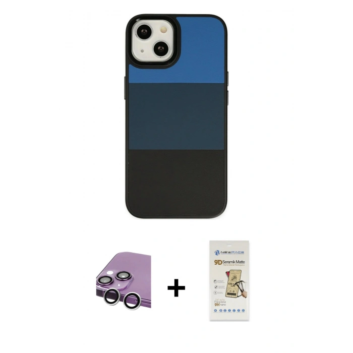 MARSİLYAN™- iPhone 14 Plus Kılıf Kutup Özel Seri - Siyah Mat Seramik Nano Ekran Koruyucu + Raze Metal Kamera Lens - GS