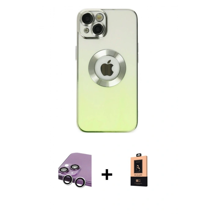 MARSİLYAN™- iPhone 14 Plus Kılıf Kutup Yansıma Özel Seri - Şeffaf Maxco Cam Ekran Koruyucu + Gümüş Raze Metal Kamera Lens