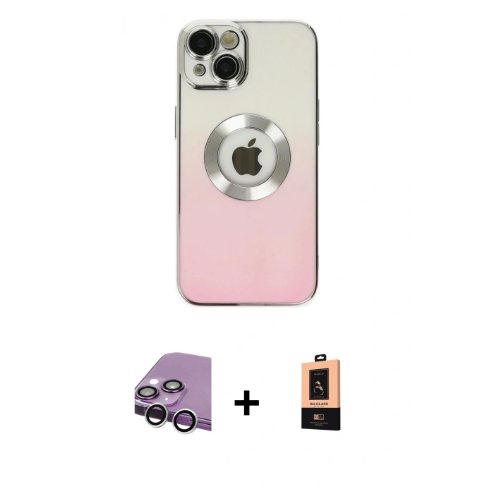 MARSİLYAN™- iPhone 14 Plus Kılıf Kutup Yansıma Özel Seri - Şeffaf Maxco Cam Ekran Koruyucu + Gümüş Raze Metal Kamera Lens