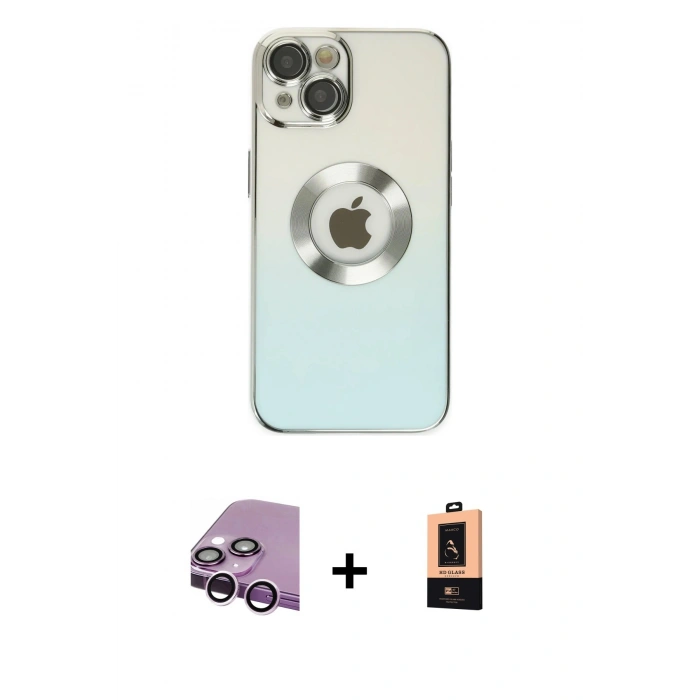 MARSİLYAN™- iPhone 14 Plus Kılıf Kutup Yansıma Özel Seri - Şeffaf Maxco Cam Ekran Koruyucu + Raze Metal Kamera Lens - MR