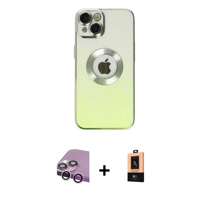 MARSİLYAN™- iPhone 14 Plus Kılıf Kutup Yansıma Özel Seri - Şeffaf Maxco Cam Ekran Koruyucu + Raze Metal Kamera Lens - MR