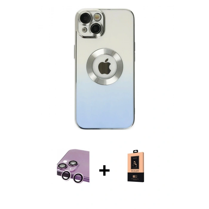 MARSİLYAN™- iPhone 14 Plus Kılıf Kutup Yansıma Özel Seri - Şeffaf Maxco Cam Ekran Koruyucu + Raze Metal Kamera Lens - MR
