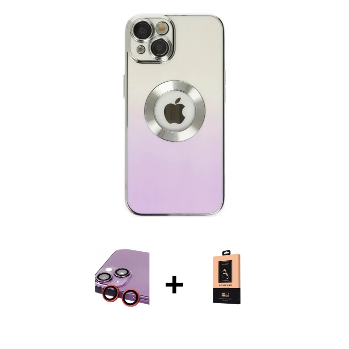 MARSİLYAN™- iPhone 14 Plus Kılıf Kutup Yansıma Özel Seri - Şeffaf Maxco Cam Ekran Koruyucu + Raze Metal Kamera Lens - KI