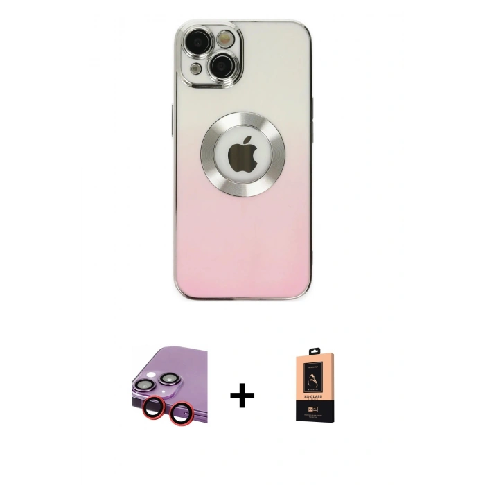 MARSİLYAN™- iPhone 14 Plus Kılıf Kutup Yansıma Özel Seri - Şeffaf Maxco Cam Ekran Koruyucu + Raze Metal Kamera Lens - KI